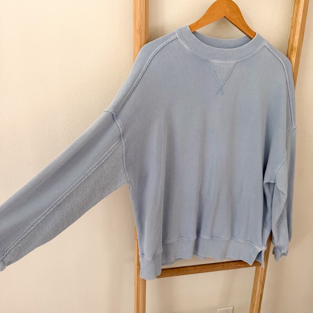 Aerie Distressed Lightweight Crewneck Sweatshirt Blue Oversized Women’s XS - Picture 3 of 6
